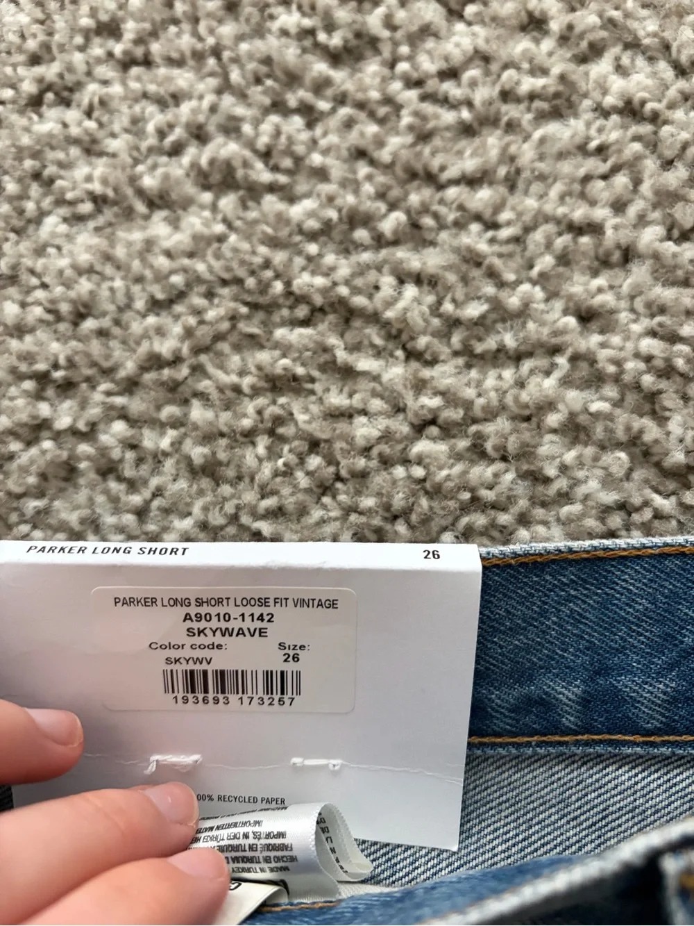 Agolde Parker Long Short in Skywave NWT